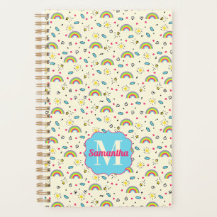 Mini-Regenbogen-Wurf auf Gelbem Retro-Muster-Monog Planer