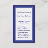 Mini Resume Card | Netzwerkkarte Navy Blue Visitenkarte (Rückseite)