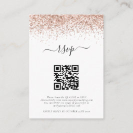 Mini Rose Gold Glitzer QR Code Hochzeit RSVP Begleitkarte