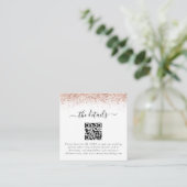 Mini Rose Gold Glitzer QR Code Hochzeitdetails Begleitkarte (Stehend Vorderseite)