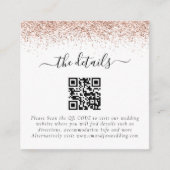 Mini Rose Gold Glitzer QR Code Hochzeitdetails Begleitkarte (Vorderseite)
