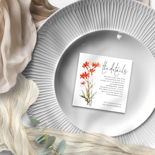 MINI Rote Wildblumen Hochzeitdetails Begleitkarte