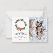 Mini Rustic Orange Wreath Foto Frohe Weihnachten Mitteilungskarte (Vorderseite)