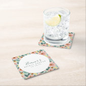 Mini Sage Pink Floral Script Brautparty Custom Rechteckiger Pappuntersetzer (Vor Ort)