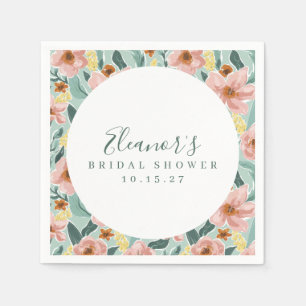 Mini Sage Pink Floral Script Brautparty Custom Serviette
