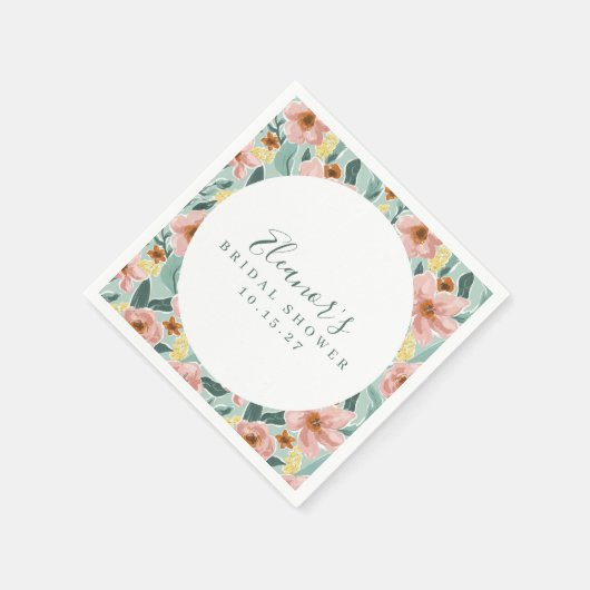 Mini Sage Pink Floral Script Brautparty Custom Serviette (Ecke)