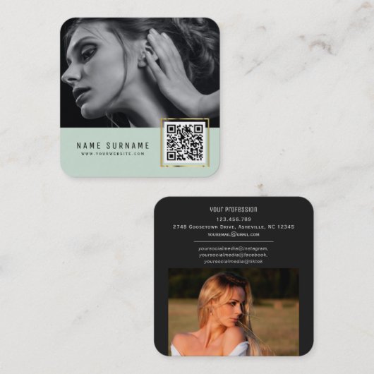 Mini-Scannable Strichcode QR-Foto Quadratische Visitenkarte (Vorne/Hinten)