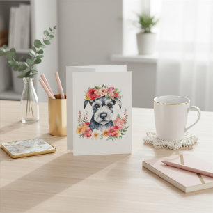 Mini-Schnauzer-Blumen-Weihnachtskarte Feiertagskarte