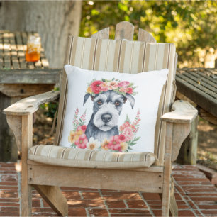 Mini-Schnauzer-Blumenmuster Kissen