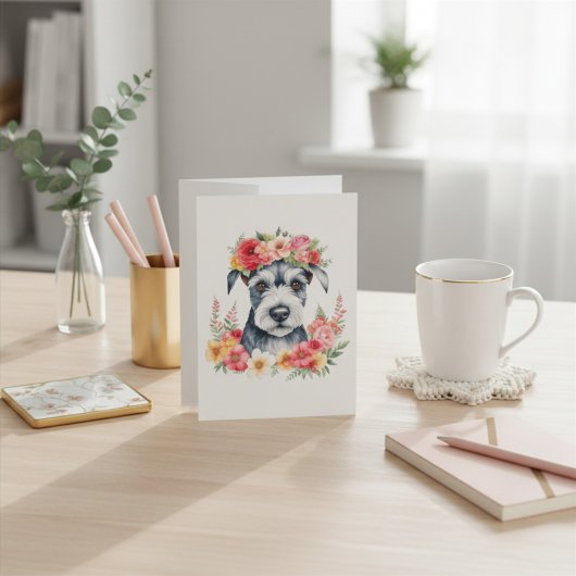 Mini Schnauzer Pink Blume Kronengelb Feiertagskarte