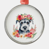 Mini Schnauzer Pink Blume Kronengelb Ornament Aus Metall (Vorne)