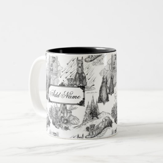 MINI SCHNAUZER Terrier Black Toile mit Individuell Zweifarbige Tasse (Vorderseite Links)