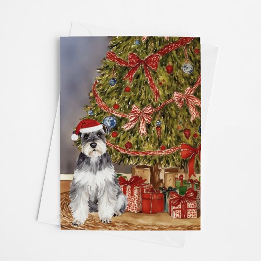 Mini Schnauzer Wassercolor Unter dem Weihnachtsbau Karte