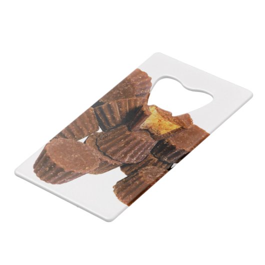 Mini-Schokolade und Erdnuss-Leckereien Geldbeutel Flaschenöffner (Vorderseite Schrägansicht)