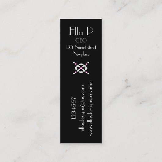 Mini schwarze Design-Visitenkarte Mini Visitenkarte (Rückseite)