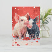 Mini-Schweine Valentinstag Feiertagskarte (Stehend Vorderseite)