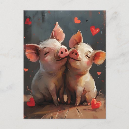 Mini-Schweine Valentinstag Feiertagspostkarte (Vorderseite)