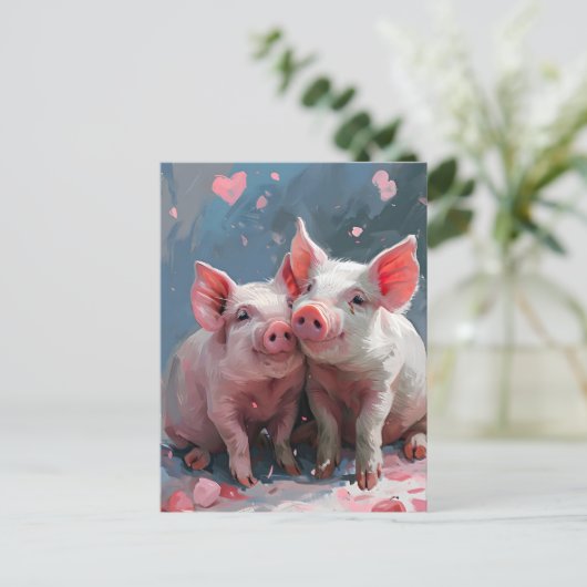 Mini-Schweine Valentinstag Postkarte (Stehend Vorderseite)