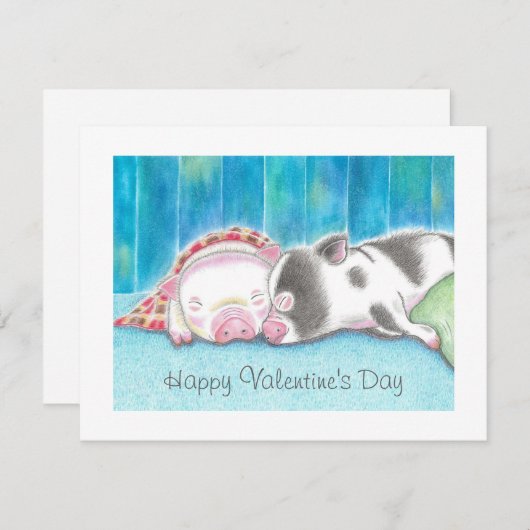 Mini-Schweine Valentintagskarte (Vorne/Hinten)