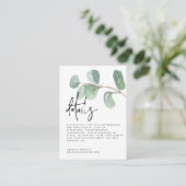 MINI Script Green Eucalyptus Wedding Details Begleitkarte (Stehend Vorderseite)