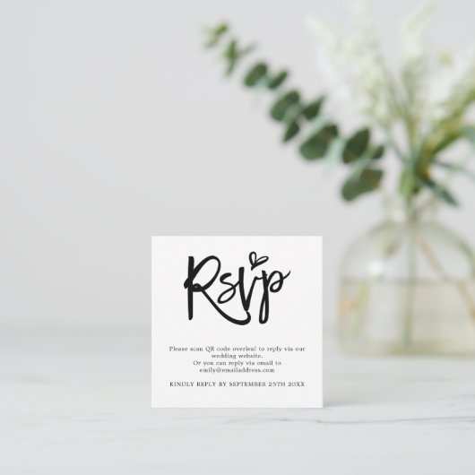 Mini Script QR Code Hochzeit RSVP Enclosure Begleitkarte (Stehend Vorderseite)