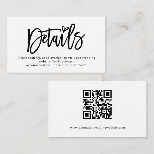 Mini-Script-QR-Code Hochzeitdetails Begleitkarte (Vorne/Hinten)