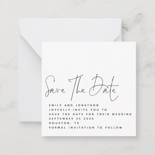 MINI Script Schwarz-weiß Wedding Save the Date Mitteilungskarte (Vorderseite)