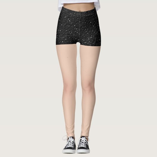 Mini-Shorts aus schwarzem Leder Leggings (Vorderseite)