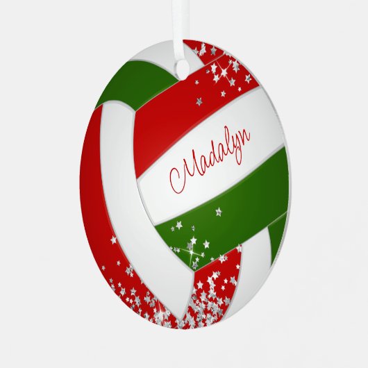 Mini-Silbersterne Rot-Grün-Sake-Volleyball Ornament Aus Metall (Vorderseite links)