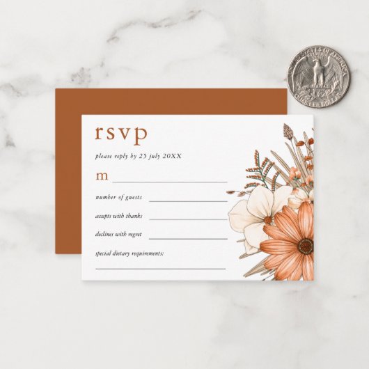 MINI SIZE Eleganter Herbst Florals Wedding RSVP Mitteilungskarte (Vorderseite/Rückseite Beispiel)
