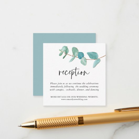MINI SIZE Eukalyptus Hochzeitempfang Begleitkarte (Vorderseite/Rückseite Beispiel)