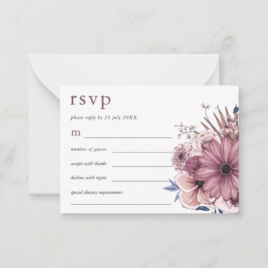 MINI SIZE Lila Berry Florals Wedding RSVP Mitteilungskarte (Vorderseite)
