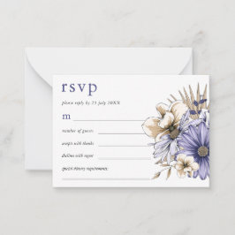 MINI SIZE Lila Creme Florals Wedding RSVP Mitteilungskarte