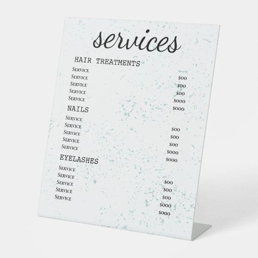 Mini Spritzer Modernes Salon Service Menü Sockelschild (Vorderseite)
