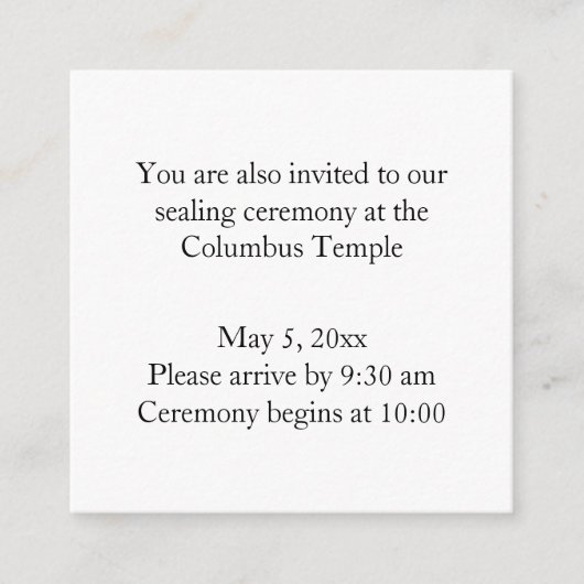 Mini Square Diamond-Back Temple Sealing Begleitkarte (Vorderseite)