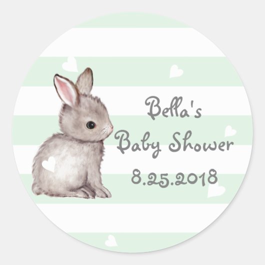 Mini Stripes Heart Bunny Baby Shower Stickers (Vorderseite)