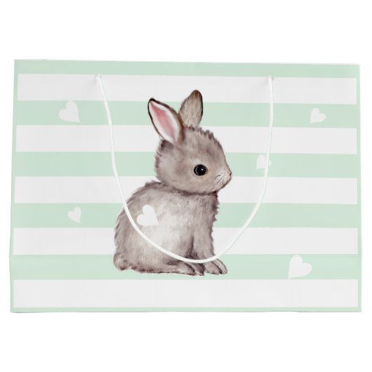 Mini Stripes Heart Gray Bunny Gift Bag Große Geschenktüte (Rückseite)