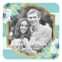 Mini Stripes Imitate Gold Floral Save the Date Fot