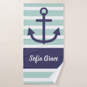 Mini Stripes Navy Anchor Script Name Badetuch Badehandtuch (Badehandtuch)