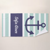 Mini Stripes Navy Anchor Script Name Badetuch Badehandtuch (Badehandtuch)