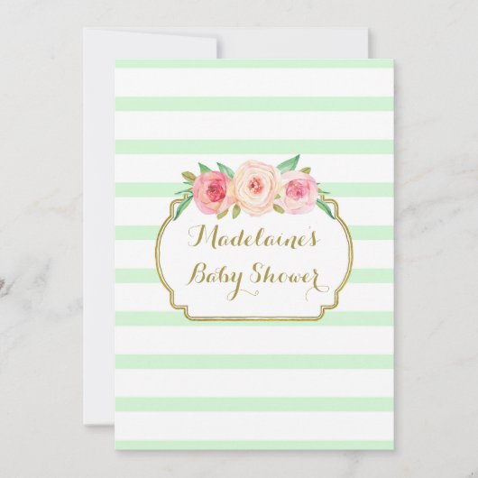 Mini Stripes Pink Aquarell Blumendusche Einladung (Vorderseite)