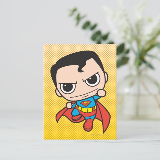 Mini Superman Flying Postkarte (Stehend Vorderseite)