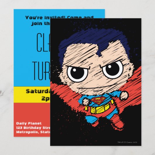 Mini Superman Sketch Einladung (Vorne/Hinten)