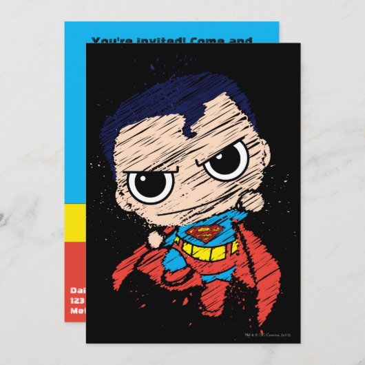 Mini Superman Sketch - Fliegen Einladung (Vorne/Hinten)