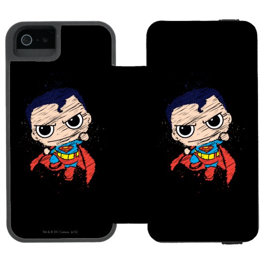 Mini Superman Sketch - Fliegen Incipio iPhone Geldbeutel-Hülle (Folio Geöffnet)