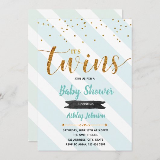 Mini-Thema Twin Baby Dusche Einladung (Vorne/Hinten)