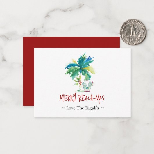 Mini Tropical Beach Weihnachtskarten Mitteilungskarte (Vorderseite/Rückseite Beispiel)