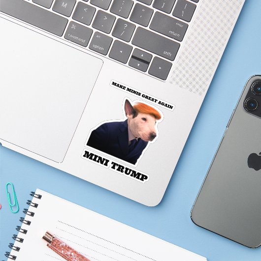 MINI TRUMP AUFKLEBER (Laptop mit iPhone)