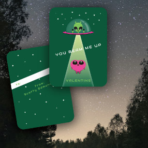 Mini-UFO-Alien-Herzentführung Kinder Valentinskart Mitteilungskarte