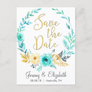 Mini- und Goldflorale-Save the Date Postkarten
